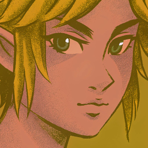 Digital painting of an elf-like character from The Legend of Zelda: Breath of the Wild, with golden hair, depicted in sketch style, focusing on the intricate facial features.
