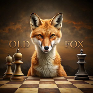 volpe, pedone scacchi scacchiera, testo: "Old fox"