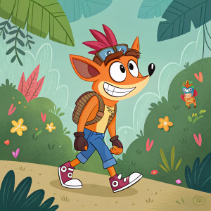 Polipastro from the Crash Bandicoot universe. Charming cartoon character in a whimsical setting. Bright and vivid colors with playful design.