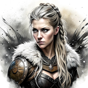 shieldmaiden perfect realistic art, high-definition, high-definition grey and black, white background 