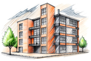 The architectural scheme of the panel apartment building