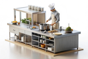 ESCALA HUMANA  COCINANDO PARA RENDERS ARQUITECTONICOS CON SEMITRANASPARENCIA EN UN  FONDO BLANCO 