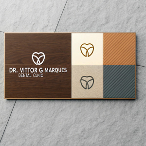 Modern flat design layout showcasing logos for Dr. Vittor G Marques Dental Clinic. Each logo incorporates a stylized tooth graphic and clinic name. Displayed in a vibrant grid with earthy tones of brown, gray, and beige.
