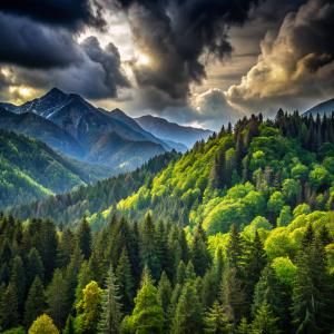mounten forrest with dark cloud

