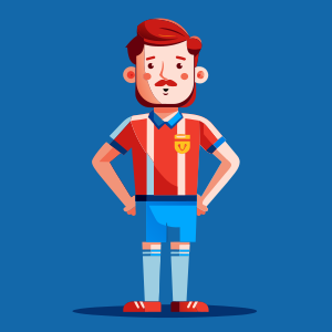 a full body professional 30 years old  full body soccer referee with a whistle in his mouth standing and facing the camera wearing a solid yellow  t-shirt, full body, vector style, solid white background