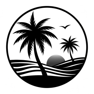 summer silhoutte logo, clean simple lines, black and white