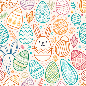 easter Fun colorful line doodle shape seamless pattern. Creative minimalist style art background for children or trendy design with basic shapes. Simple childish scribble backdrop.