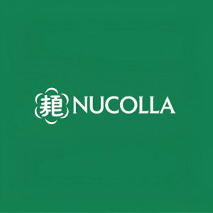 Minimalist logo for NuColla featuring contemporary Chinese characters and modern English font. Vibrant green background, highlighting the elegant white text.