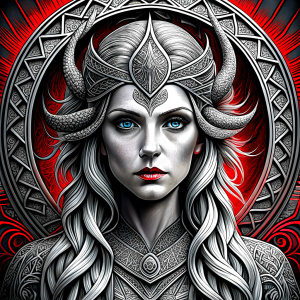 Hel – nordic godness - perfect realistic art - high definition - grey and black tattoo design - white background 