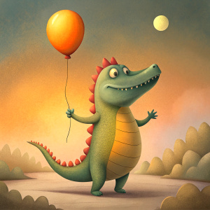 cute crocodile holding a balloon