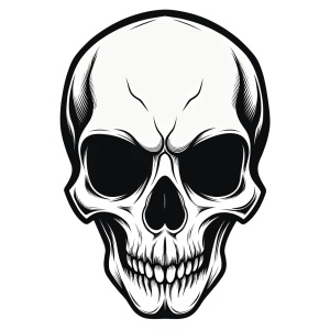 Black and white skull tattoo design on a white background.