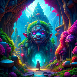 16-bit pixel graphics, epic monkey seeker composition, in the jewel cave, Studio Ghibli, cinematic shot, colorful, HDR