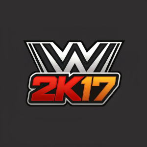 Stylized WWE 2K17 logo, sleek design with bold wrestling symbols and game title prominently displayed. Dark background, dark and bold colors, metallic finish