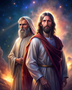 realistic image of Jesus the Christ with Judas Iscariot. in general plan