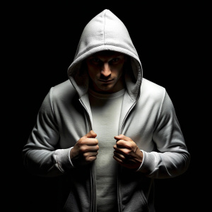 The guy opens his hooded jacket