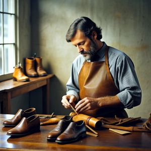 man making leather shoes