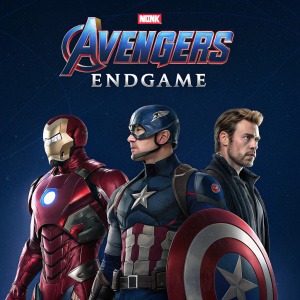 Promotional poster for Marvel's upcoming film 'Avengers: Endgame'. Dark blue background with vibrant characters. Eye-catching logo