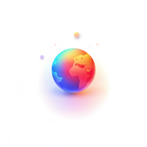 A spherical map icon representing the globe, clean, colour-blocked