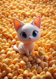 white cat with corn
