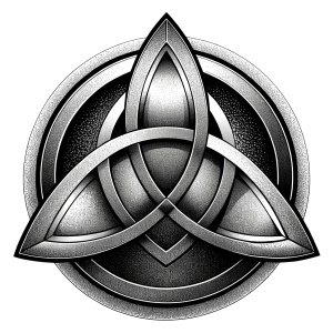 Celtic Paganism and Druidry symbols tattoo design - perfect realistic art - high-definition - grey and black - white background 