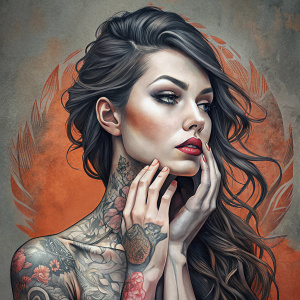 ilustracion para tatuaje mujer de semi perfil   en su rostro en colores grises  con la mano hacia delante q se vea anatomicamente agradable