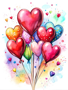 a bunch of hearts, balloons, splashes of candy, a celebration