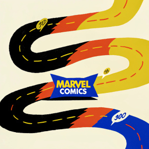 Interactive timeline of Marvel Comics evolution. Key milestones and iconic logos showcased.
