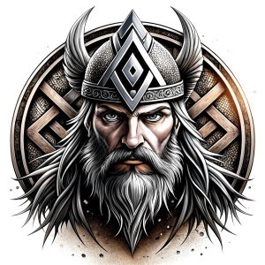 walhalla, viking warrior,  runics face, black work, white backrounds