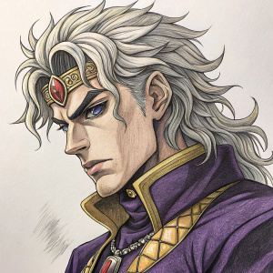 A sketch of Dio Brando from JoJo's Bizarre Adventure, intricate hand drawn illustration.