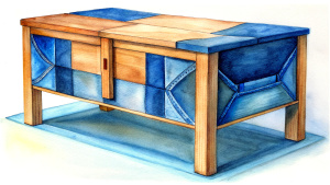 the furniture made of plywood and jeans