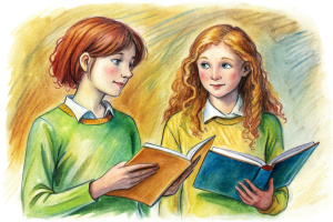 two students sharing books