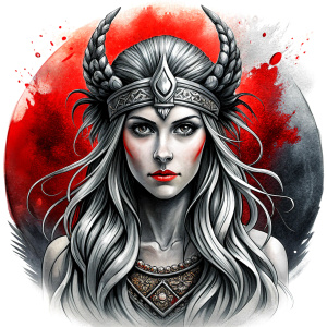 Nordic Godness Snotra - perfect realistic art, high-definition grey and black, white background tattoo design