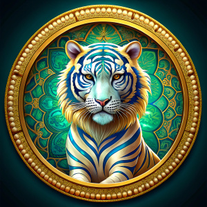 traditional chinese style tiger in turquise and gold in a circle