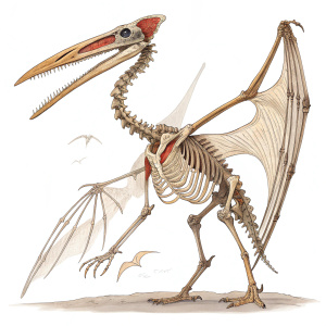 Illustration of a Quetzalcoatlus Northropi skeleton. Detailed bones and anatomy