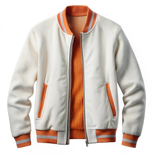  bomber jacket, трикотажный свитер, белый мокап без надписей, резинки на окончаниях рукавов и на поясе, оранжевая подкладка, из хлопка