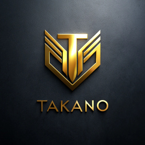 Create a logo with the word "Takano" that has elegance and colors such as gold, black and silver.

