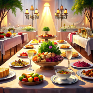delicious catering menu in a wedding on a table