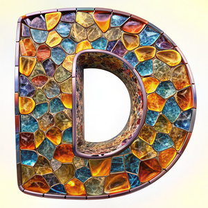 latter "D" WITH STAIND GLASS PIECES IN WHITE BACKGROUND