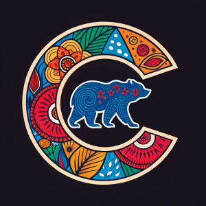 Stylized Chicago Cubs logo. Vibrant colors, abstract design. Solid black background.