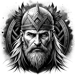 walhalla, viking warrior,  runics face, black work, white backrounds