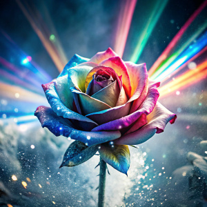 hacer UNA ROSA DE 
 MUCHOS COLORS CON DESTELLOS DE LUZ ATRAS Y UNA FONDO DE ESCARCHA