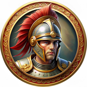 roman general helmet at the center ancient detailed icon with golden round border 