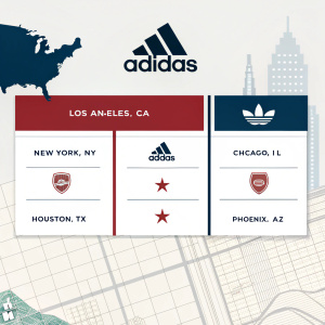 Adidas Store Locations
Los Angeles, CA
New York, NY
Chicago, IL
Houston, TX
Phoenix, AZ