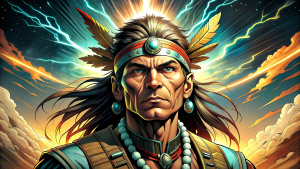 ((us-comic-style)) illustration featuring native american, dynamic and aesthetic