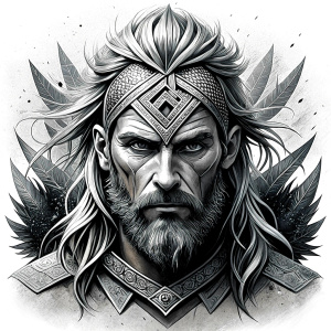 walhalla, viking warrior,  runics face, black work, white backrounds