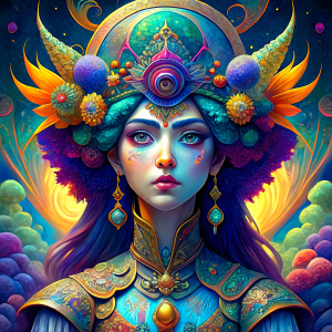 Tadanori Yokoo art style: goddess of psychedelic forest perfect portrait