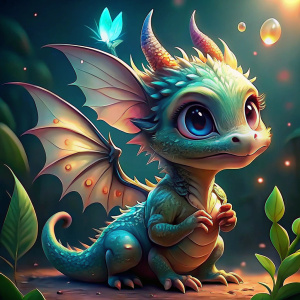  Ein Süßer Baby Drache mit einem schmetterling auf der nase