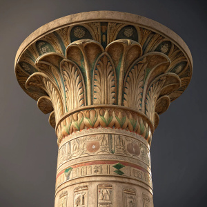 High-resolution 3D model of an ornate Egyptian column. Detailed hieroglyphics and intricate designs.