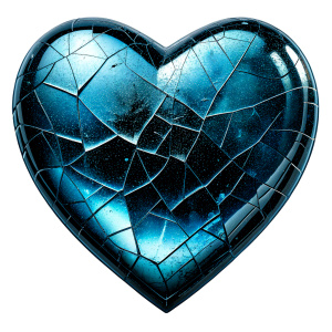 A black heart made entirely of frozen and broken glass