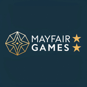 Modern, geometric logo design for Mayfair Games. The logo features a combination of star and diamond shapes, all in a minimalist style.